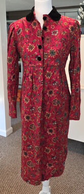 VTG Albert Nipon Silk Wool Floral Button Dress 2 Velvet Collar Elegant Designer